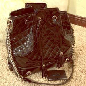 Dolce & Gabbana gloss black leather shoulder purse